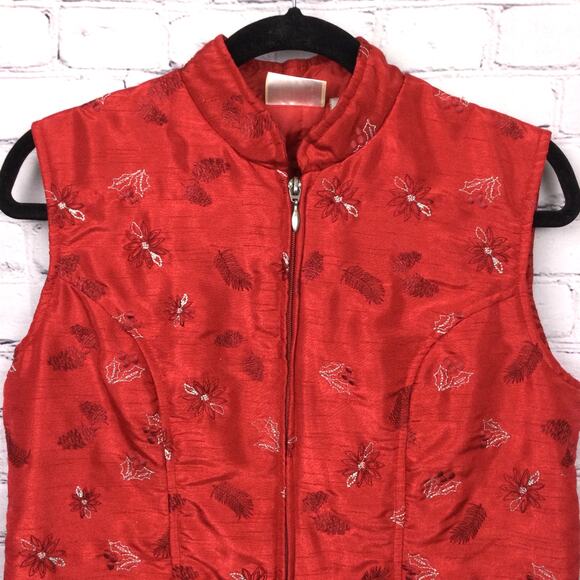 Baxter & Wells Quilted Embroidered Vintage Grannycore Full Zip Red Vest Size S - Picture 2 of 8
